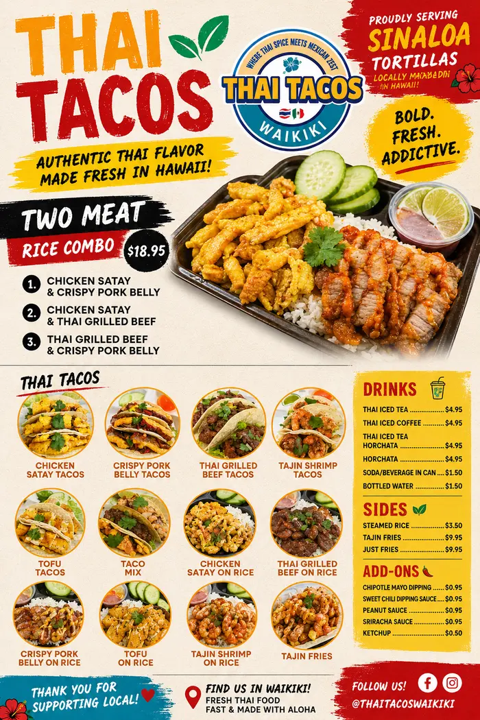 Thai Tacos Waikiki menu