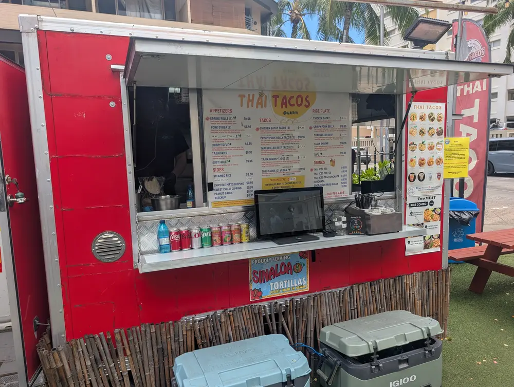 Thai Tacos Waikiki food truck window
