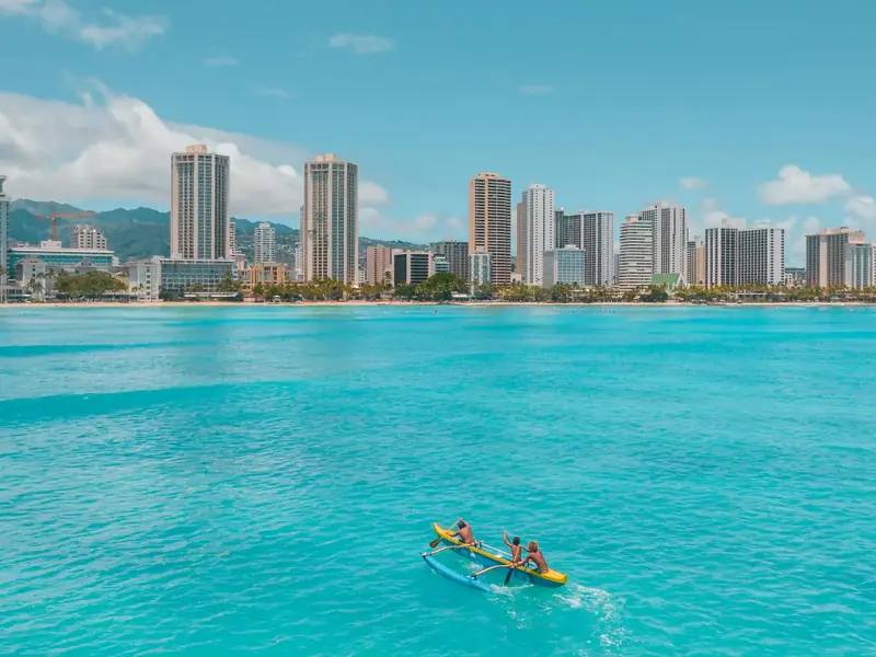Outrigger canoe off Waikīkī